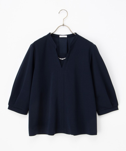 Honeys(ハニーズ)の「【ハニさら・接触冷感・イージーケア・UVカット】7分袖アクセ付トップス(Tシャツ/カットソー・レディース・ネイビー/ブルー/ブラック/ライトグレー・LL/3L/S/M/L)」の21枚目の写真