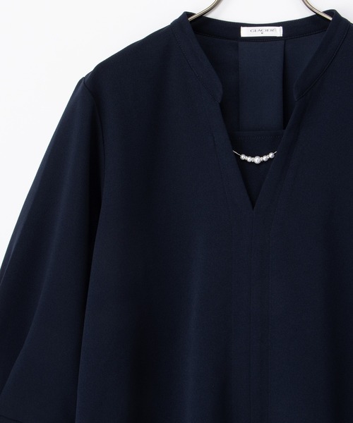 Honeys(ハニーズ)の「【ハニさら・接触冷感・イージーケア・UVカット】7分袖アクセ付トップス(Tシャツ/カットソー・レディース・ネイビー/ブルー/ブラック/ライトグレー・LL/3L/S/M/L)」の22枚目の写真