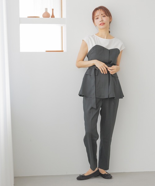 mysty woman(ミスティウーマン)の「【セットアップ着用可】ビスチェレイヤードフレンチスリーブプルオーバー 320390(Tシャツ/カットソー・レディース・アイボリー/チャコールグレー/グレー・FREE)」の8枚目の写真