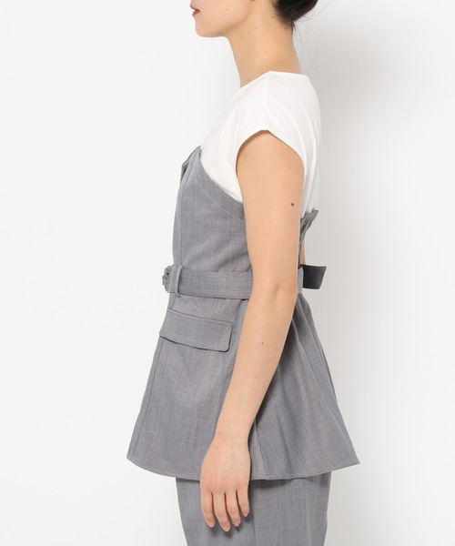 mysty woman(ミスティウーマン)の「【セットアップ着用可】ビスチェレイヤードフレンチスリーブプルオーバー 320390(Tシャツ/カットソー・レディース・アイボリー/チャコールグレー/グレー・FREE)」の12枚目の写真