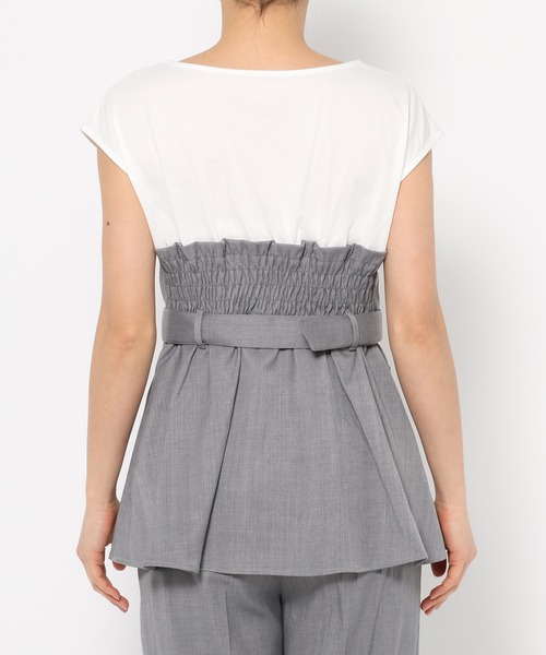 mysty woman(ミスティウーマン)の「【セットアップ着用可】ビスチェレイヤードフレンチスリーブプルオーバー 320390(Tシャツ/カットソー・レディース・アイボリー/チャコールグレー/グレー・FREE)」の13枚目の写真