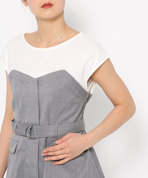 mysty woman(ミスティウーマン)の「【セットアップ着用可】ビスチェレイヤードフレンチスリーブプルオーバー 320390(Tシャツ/カットソー・レディース・アイボリー/チャコールグレー/グレー・FREE)」の16枚目の写真