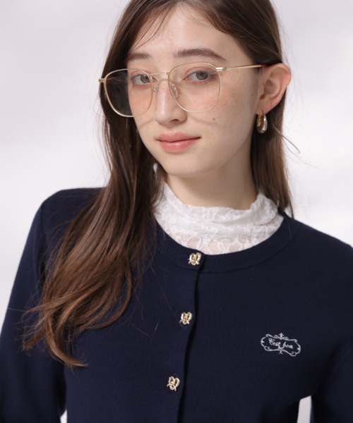 【リランドチュール】金釦ニットジャケット　カーディガン　白　綺麗め　ボーダー　M リランドチュール】金釦ニットジャケット カーディガン 白 綺麗め