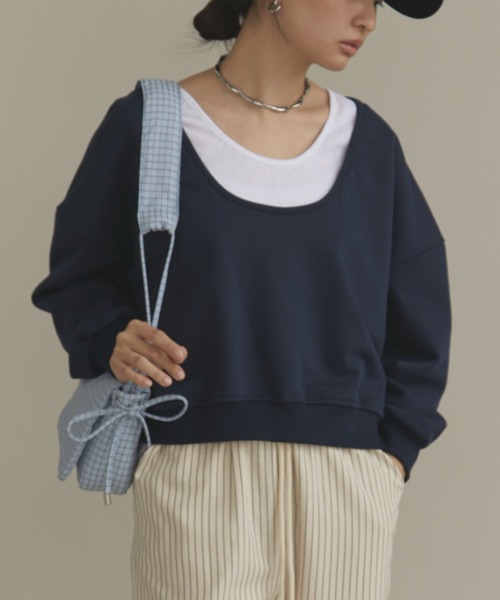 MERLOT(メルロー)の「レイヤードスウェット(スウェット・レディース・ネイビー/グレー/ブラック・FREE)」の3枚目の写真