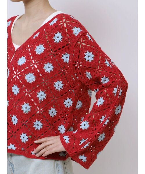 Ungrid(アングリッド)の「ビーズコンビニットカーデ(カーディガン/ボレロ・レディース・チャコールグレー/レッド・FREE)」の8枚目の写真