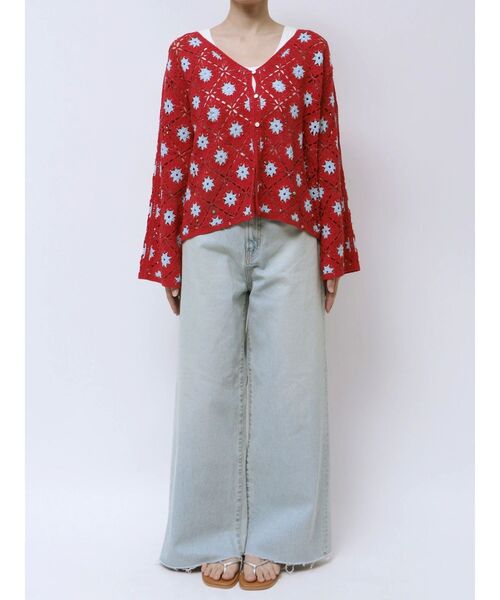 Ungrid(アングリッド)の「ビーズコンビニットカーデ(カーディガン/ボレロ・レディース・チャコールグレー/レッド・FREE)」の5枚目の写真