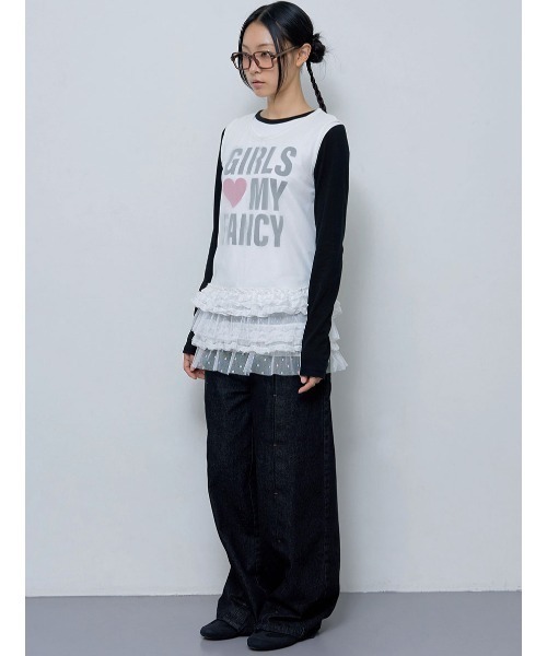 FANCY CLUB(ファンシークラブ)の「A'GEM/9 × .kom 『 FANCY CLUB/ファンシークラブ』 DOT LAYERED DRESS/ドットレイヤードドレス(チュニック・レディース・ブラック/ホワイト・FREE)」の7枚目の写真