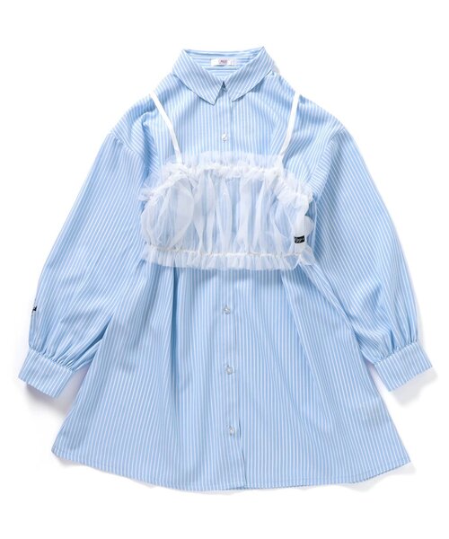 algy（アルジー）の「シアービスチェ付きシャツワンピ（シャツワンピース・キッズ・ピンク/ブラック/サックスブルー・XX-SMALL/X-SMALL/MEDIUM/SMALL）」の12枚目の写真