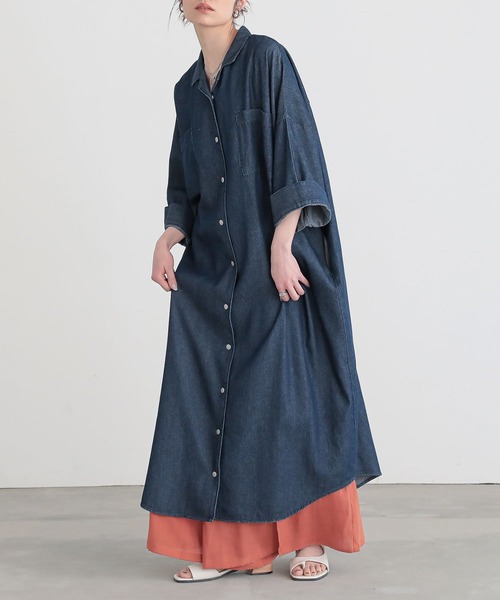 n'OrLABEL（ノアールレーベル）の「『オープンカラーデニムワンピース』（シャツワンピース・レディース・ネイビー/ライトベージュ/ブルー・FREE）」の2枚目の写真