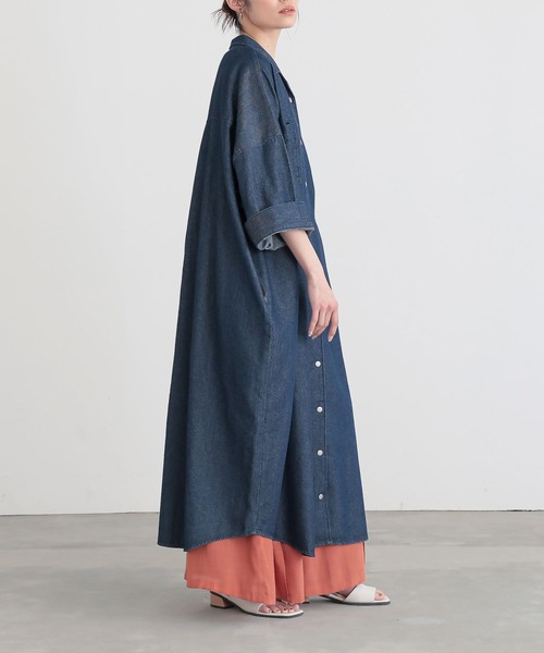 n'OrLABEL（ノアールレーベル）の「『オープンカラーデニムワンピース』（シャツワンピース・レディース・ネイビー/ライトベージュ/ブルー・FREE）」の6枚目の写真
