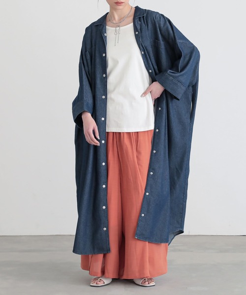 n'OrLABEL（ノアールレーベル）の「『オープンカラーデニムワンピース』（シャツワンピース・レディース・ネイビー/ライトベージュ/ブルー・FREE）」の10枚目の写真