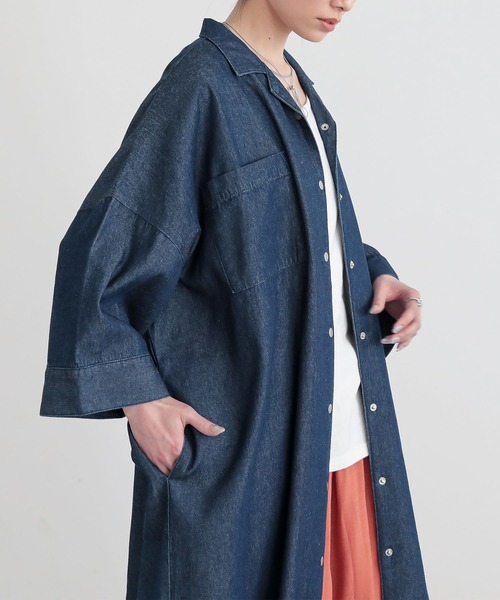 n'OrLABEL（ノアールレーベル）の「『オープンカラーデニムワンピース』（シャツワンピース・レディース・ネイビー/ライトベージュ/ブルー・FREE）」の12枚目の写真