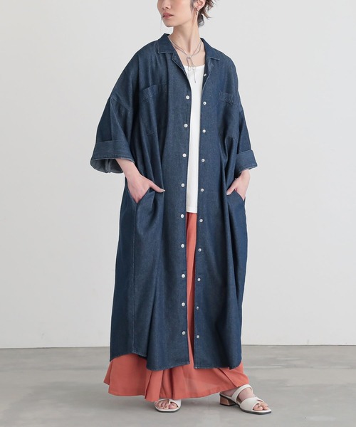 n'OrLABEL（ノアールレーベル）の「『オープンカラーデニムワンピース』（シャツワンピース・レディース・ネイビー/ライトベージュ/ブルー・FREE）」の7枚目の写真
