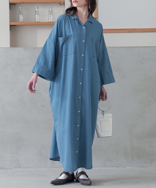 n'OrLABEL（ノアールレーベル）の「『オープンカラーデニムワンピース』（シャツワンピース・レディース・ネイビー/ライトベージュ/ブルー・FREE）」の21枚目の写真