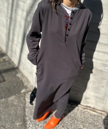 配色 Wフェイス ヘンリーネック ロングワンピース