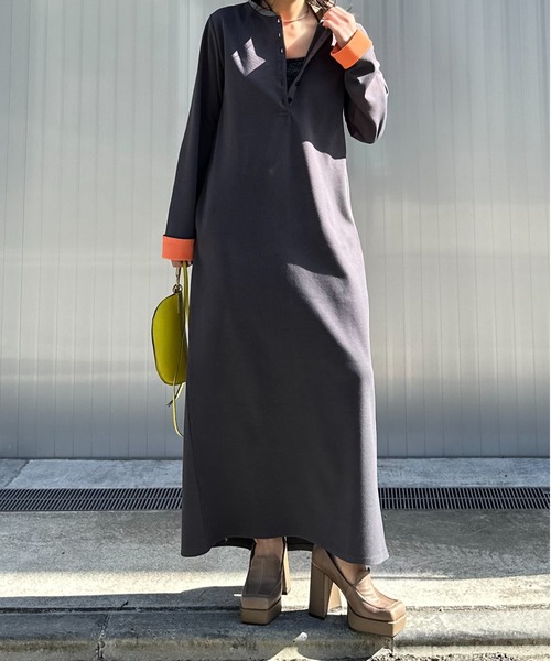 mi via loca(ミヴィアロカ)の「配色 Wフェイス ヘンリーネック ロングワンピース(ワンピース・レディース・ブルー/トップグレー/スミクロ・FREE)」の17枚目の写真