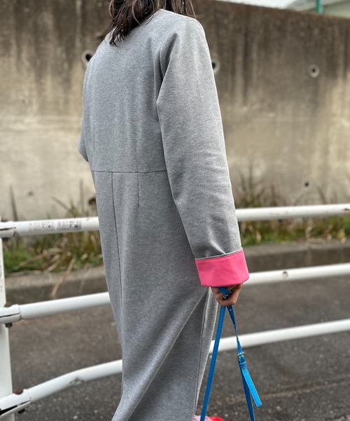 mi via loca(ミヴィアロカ)の「配色 Wフェイス ヘンリーネック ロングワンピース(ワンピース・レディース・ブルー/トップグレー/スミクロ・FREE)」の6枚目の写真