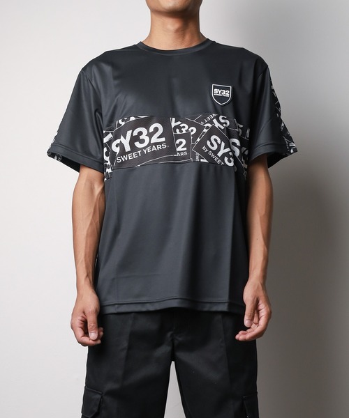 SY32 by SWEET YEARS(エスワイサーティトゥバイスィートイヤーズ)の「【RS】【SY32 by SWEET YEARS】ACTIVE EXCHANGE BOX LOGO TEE(Tシャツ/カットソー・メンズ・ホワイト/ブラック・XX-LARGE/LARGE/SMALL/MEDIUM/X-LARGE)」の2枚目の写真