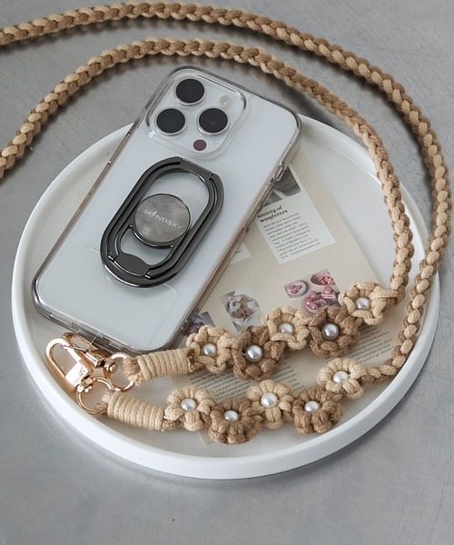マクラメ forksy.】マクラメ編み フラワー スマホストラップ（スマホグッズ