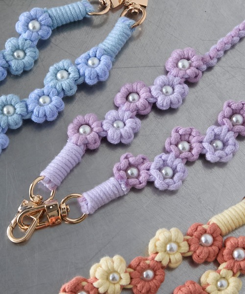 forksy.】マクラメ編み フラワー スマホストラップ（スマホグッズ