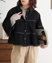 EGLANTINE（エグランティーヌ）の「EGLANTINE デニムティアードジャケット フレアスリーブ Gジャン（デニムジャケット）」