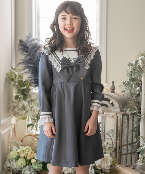 値引き中　卒業式　キャサリンコテージ　グレー　ワンピース　セーラー服　結婚式 送料無料女の子 レース使いのセーラーワンピース フォーマル