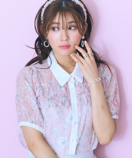 marun(マルン)の「<大きいサイズ>オリジナル柄配色ブラウス marun(シャツ/ブラウス・レディース・ネイビー系/ピンク系・L/5L/4L/3L/LL)」の4枚目の写真