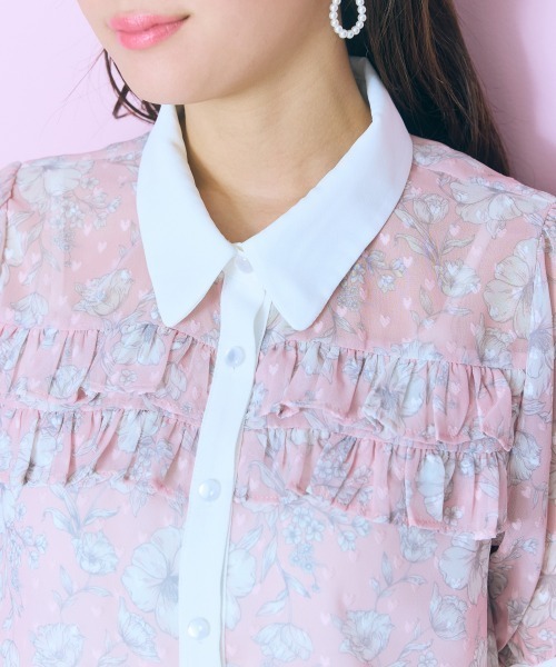 marun(マルン)の「<大きいサイズ>オリジナル柄配色ブラウス marun(シャツ/ブラウス・レディース・ネイビー系/ピンク系・L/5L/4L/3L/LL)」の7枚目の写真