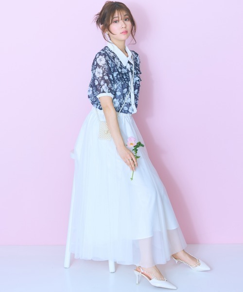 marun(マルン)の「<大きいサイズ>オリジナル柄配色ブラウス marun(シャツ/ブラウス・レディース・ネイビー系/ピンク系・L/5L/4L/3L/LL)」の6枚目の写真