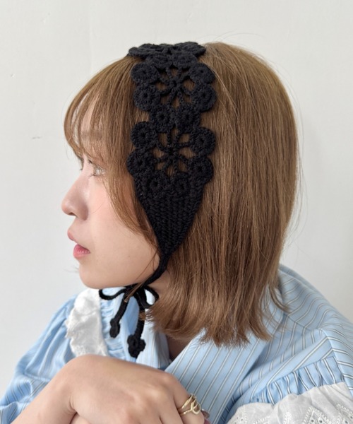 セール】クロシェ編みフラワーヘッドバンド（ヘアバンド
