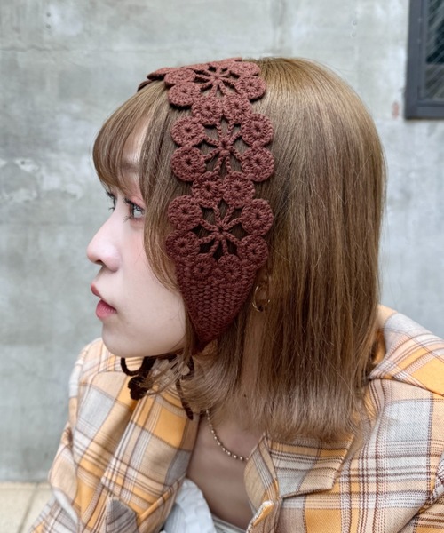 セール】クロシェ編みフラワーヘッドバンド（ヘアバンド