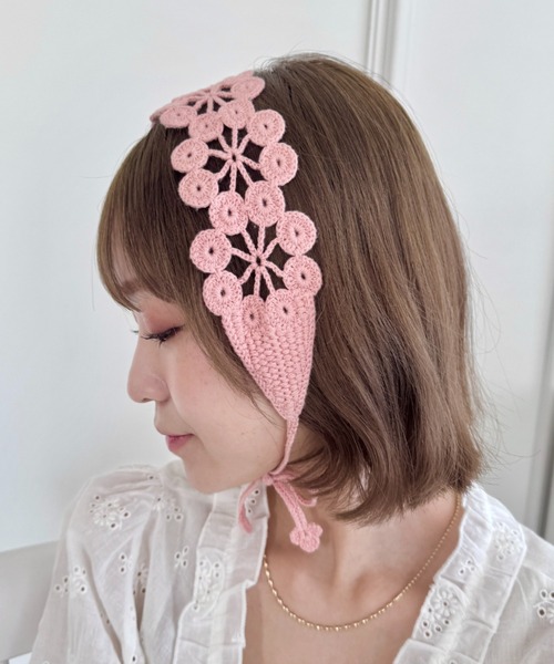ぴよ　 PRADA ヘアバンド　ベージュ クロシェヘッドバンド ぴよ様専用 PRADA ヘアバンド ベージュ クロシェヘッドバンド