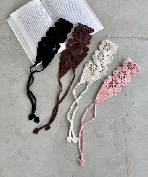 セール】クロシェ編みフラワーヘッドバンド（ヘアバンド