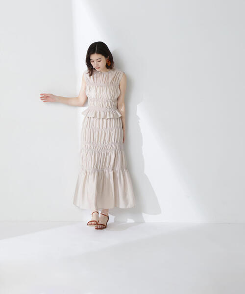 NATURAL BEAUTY BASIC（ナチュラルビューティーベーシック）の「◇シャーリングブラウス＆スカート（ワンピース・レディース・ブラウン/ベージュ・P/S/MEDIUM）」の13枚目の写真