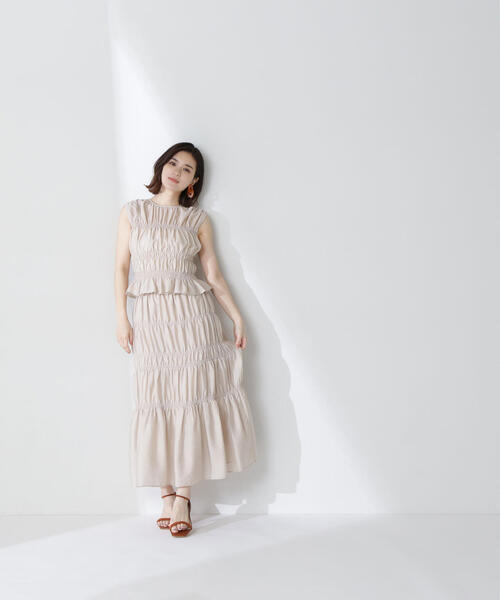 NATURAL BEAUTY BASIC（ナチュラルビューティーベーシック）の「◇シャーリングブラウス＆スカート（ワンピース・レディース・ブラウン/ベージュ・P/S/MEDIUM）」の14枚目の写真