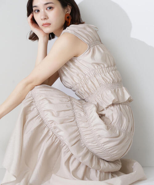 NATURAL BEAUTY BASIC（ナチュラルビューティーベーシック）の「◇シャーリングブラウス＆スカート（ワンピース・レディース・ブラウン/ベージュ・P/S/MEDIUM）」の15枚目の写真