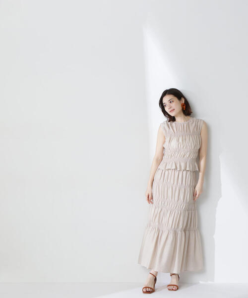 NATURAL BEAUTY BASIC（ナチュラルビューティーベーシック）の「◇シャーリングブラウス＆スカート（ワンピース・レディース・ブラウン/ベージュ・P/S/MEDIUM）」の16枚目の写真