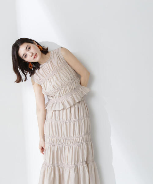 NATURAL BEAUTY BASIC（ナチュラルビューティーベーシック）の「◇シャーリングブラウス＆スカート（ワンピース・レディース・ブラウン/ベージュ・P/S/MEDIUM）」の22枚目の写真