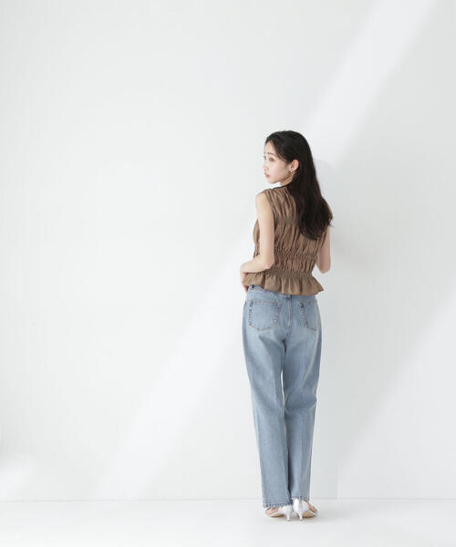 NATURAL BEAUTY BASIC（ナチュラルビューティーベーシック）の「◇シャーリングブラウス＆スカート（ワンピース・レディース・ブラウン/ベージュ・P/S/MEDIUM）」の8枚目の写真