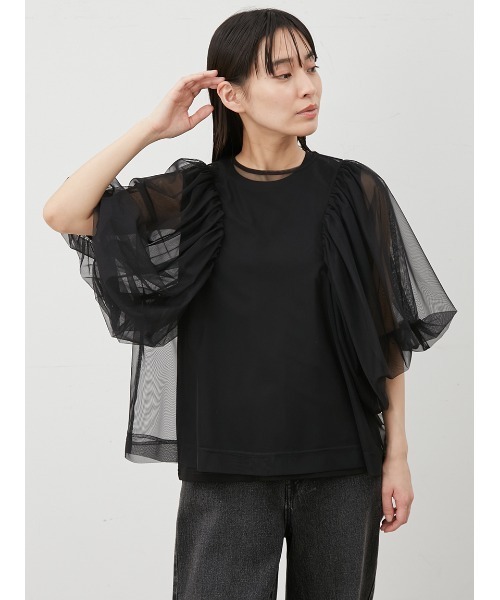 m.me.eme キャンディスリーブチュールトップス m.me.eme Candy sleeve tulle tops pink