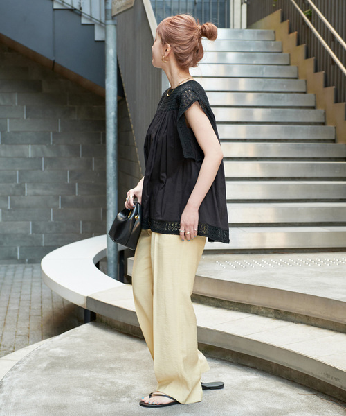 B.C STOCK(ベーセーストック)の「手洗い可 / コットンメッシュレースハギブラウス(シャツ/ブラウス・レディース・ホワイト/ブルー/ブラック・FREE)」の6枚目の写真