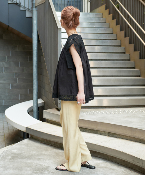 B.C STOCK(ベーセーストック)の「手洗い可 / コットンメッシュレースハギブラウス(シャツ/ブラウス・レディース・ホワイト/ブルー/ブラック・FREE)」の7枚目の写真