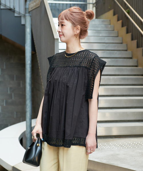 ブラウス シャツ メッシュレースブラウス レディース antiqua ブラウス シャツ メッシュレーストップス レディース