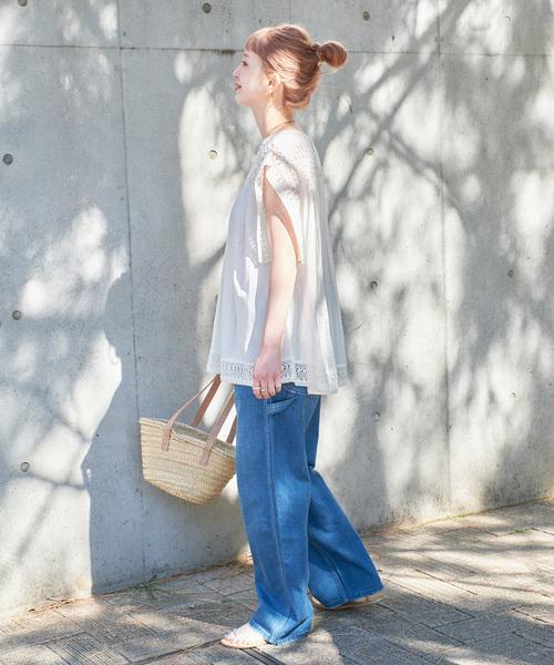 B.C STOCK(ベーセーストック)の「手洗い可 / コットンメッシュレースハギブラウス(シャツ/ブラウス・レディース・ホワイト/ブルー/ブラック・FREE)」の21枚目の写真