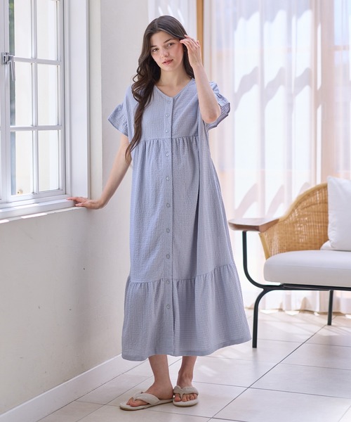 Rosemadame(ローズマダム)の「シャーリング ジャガードネグリジェ/ ワンピースパジャマ(産前・産後対応 マタニティ&授乳服 ルームウェア)(マタニティウェア/グッズ・レディース・ブラック×ホワイト/サックスブルー/オレンジ・LL/L/M)」の16枚目の写真