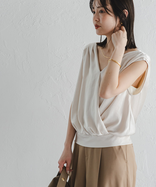 追加》【洗える】ミューズサテンギャザーボリュームブラウス（シャツ