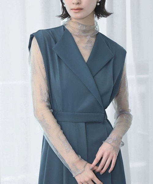 LOWO(ロワ)の「シースルートップス 長袖 ハイネック チュール レース メロウ メロー シアートップス レイヤードトップス 結婚式 パーティー オケージョン お呼ばれ(Tシャツ/カットソー・レディース・グレー/アイボリー/ブラック・FREE)」の5枚目の写真