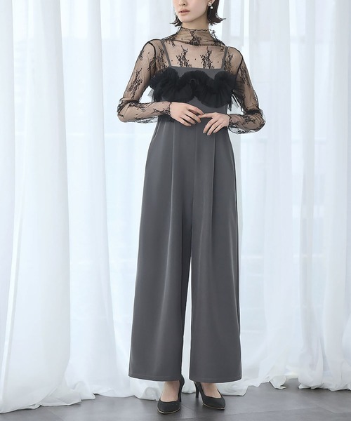 LOWO(ロワ)の「シースルートップス 長袖 ハイネック チュール レース メロウ メロー シアートップス レイヤードトップス 結婚式 パーティー オケージョン お呼ばれ(Tシャツ/カットソー・レディース・グレー/アイボリー/ブラック・FREE)」の12枚目の写真