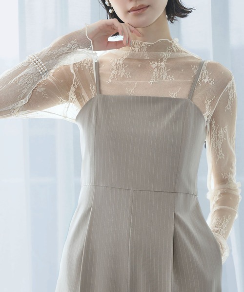 LOWO(ロワ)の「シースルートップス 長袖 ハイネック チュール レース メロウ メロー シアートップス レイヤードトップス 結婚式 パーティー オケージョン お呼ばれ(Tシャツ/カットソー・レディース・グレー/アイボリー/ブラック・FREE)」の15枚目の写真