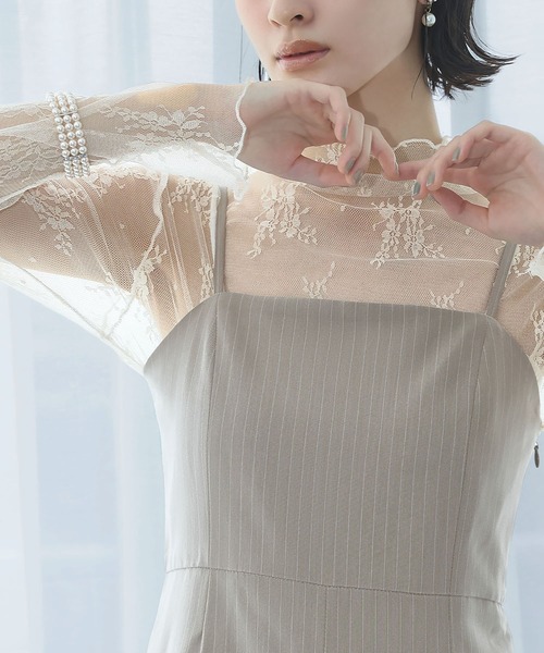 LOWO(ロワ)の「シースルートップス 長袖 ハイネック チュール レース メロウ メロー シアートップス レイヤードトップス 結婚式 パーティー オケージョン お呼ばれ(Tシャツ/カットソー・レディース・グレー/アイボリー/ブラック・FREE)」の16枚目の写真
